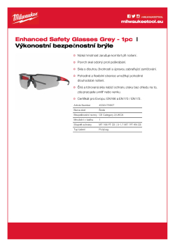 MILWAUKEE Šedé ochranné brýle - odolné proti poškrábání a zamlžování šedé 4932478907 A4 PDF