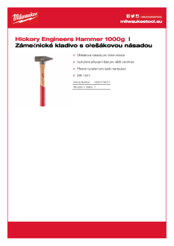 MILWAUKEE Zámečnické kladivo s ořechovou násadou 1000 g 4932478670 A4 PDF