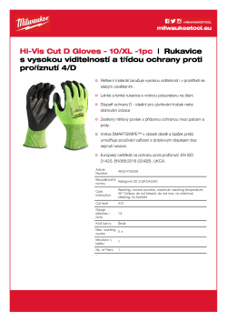 MILWAUKEE Reflexní rukavice s třídou ochrany proti proříznutí D - 10/XL - 1 ks 4932479929 A4 PDF
