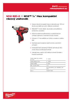 MILWAUKEE M12™ ¼″ Hex kompaktní rázový utahovák 4933441955 A4 PDF