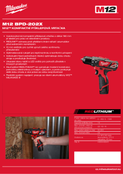 MILWAUKEE M12™ kompaktní příklepová vrtačka 4933446045 A4 PDF