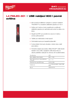 MILWAUKEE USB nabíjecí 800 l pevná svítilna 4933479770 A4 PDF