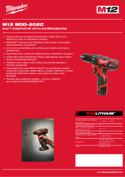 MILWAUKEE M12™ kompaktní vrtačka/šroubovák 4933441915 A4 PDF