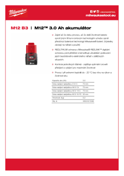MILWAUKEE M12™ 3,0 Ah akumulátor 4932451388 A4 PDF