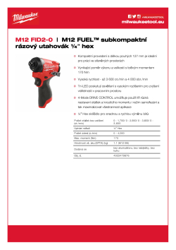 MILWAUKEE M12 FUEL™ subkompaktní rázový utahovák ¼″ hex 4933479876 A4 PDF