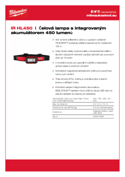 MILWAUKEE Čelová lampa USB s integrovaným akumulátorem 450 lumenů 4933478587 A4 PDF