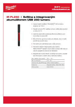 MILWAUKEE Svítilna s integrovaným akumulátorem USB 250 lumenů 4933478705 A4 PDF