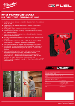 MILWAUKEE M12 FUEL™ přímá hřebíkovačka 18 GA 4933493355 A4 PDF