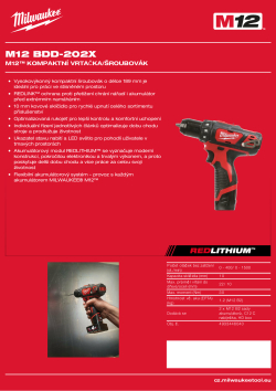 MILWAUKEE M12™ kompaktní vrtačka/šroubovák 4933446040 A4 PDF