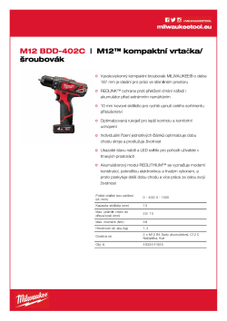 MILWAUKEE M12™ kompaktní vrtačka/šroubovák 4933441925 A4 PDF