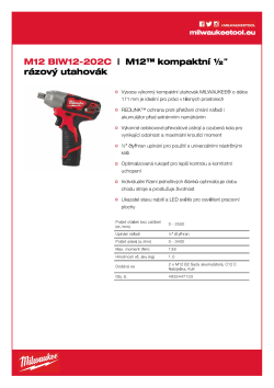 MILWAUKEE M12™ kompaktní 1/2˝ rázový utahovák 4933447133 A4 PDF
