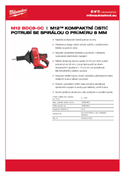 MILWAUKEE M12™ subkompaktní čistič potrubí se spirálou o průměru 8 mm 4933451632 A4 PDF