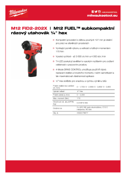 MILWAUKEE M12 FUEL™ subkompaktní rázový utahovák ¼″ hex 4933479877 A4 PDF