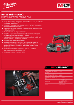 MILWAUKEE M12™ kompaktní pásová pila 4933441805 A4 PDF