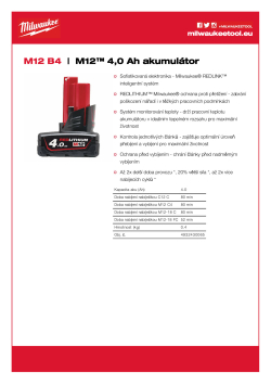 MILWAUKEE M12™ 4,0 Ah akumulátor 4932430065 A4 PDF