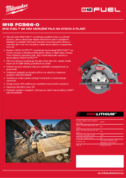 MILWAUKEE M18 FUEL™ 66 mm okružní pila na dřevo a plast 4933464725 A4 PDF