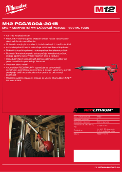 MILWAUKEE M12™ kompaktní vytlačovací pistole – 600 ml tuba 4933441670 A4 PDF