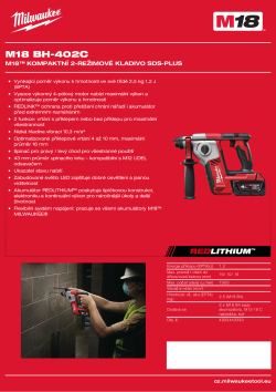 MILWAUKEE M18™ kompaktní 2-režimové kladivo SDS-plus 4933443330 A4 PDF