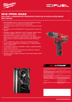 MILWAUKEE M12 FUEL™ kompaktní příklepová vrtačka s rychlovýměnným sklíčidlem 4933464136 A4 PDF