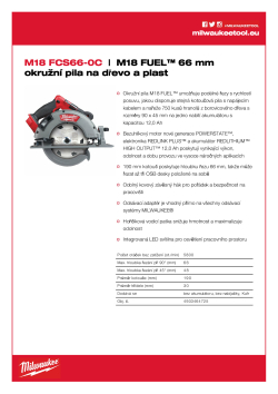 MILWAUKEE M18 FUEL™ 66 mm okružní pila na dřevo a plast 4933464725 A4 PDF