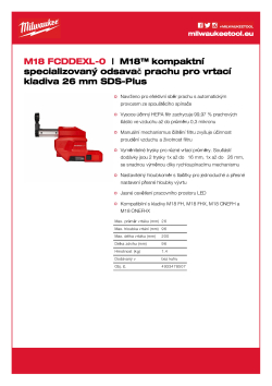 MILWAUKEE M18™ kompaktní specializovaný odsavač prachu pro vrtací kladiva 26 mm SDS-Plus 4933478507 A4 PDF