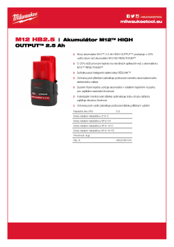 MILWAUKEE M12™ HIGH OUTPUT™ 2,5 Ah akumulátor 4932480164 A4 PDF