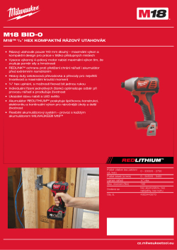 MILWAUKEE M18™ ¼″ hex kompaktní rázový utahovák 4933443570 A4 PDF
