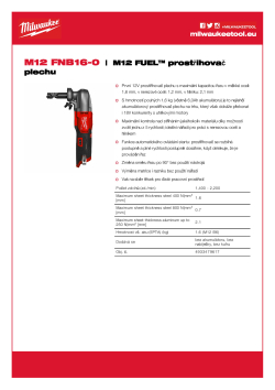 MILWAUKEE M12 FUEL™ prostřihovač plechu 1,6 mm 4933479617 A4 PDF