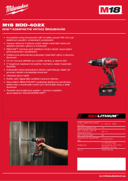 MILWAUKEE M18™ kompaktní vrtací šroubovák 4933446198 A4 PDF