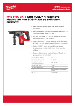 MILWAUKEE M18 FUEL™ 4-režimové kladivo 26 mm SDS-PLUS se sklíčidlem FIXTEC™ 4933478888 A4 PDF