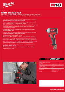 MILWAUKEE M18™ ¼″ hex bezuhlíkový rázový utahovák 4933464519 A4 PDF