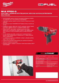 MILWAUKEE M12 FUEL™ kompaktní příklepová vrtačka s rychlovýměnným sklíčidlem 4933464135 A4 PDF