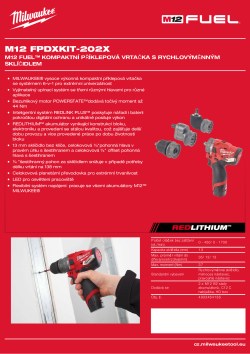 MILWAUKEE M12 FUEL™ kompaktní příklepová vrtačka s rychlovýměnným sklíčidlem 4933464138 A4 PDF