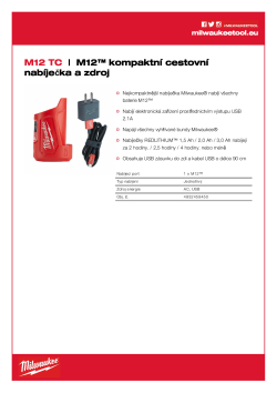 MILWAUKEE M12™ cestovní nabíječka 4932459450 A4 PDF