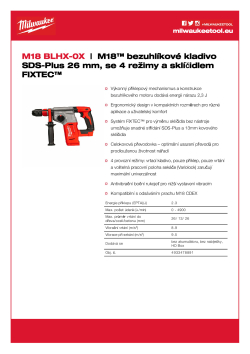 MILWAUKEE M18™ bezuhlíkové kladivo SDS-Plus 26 mm, se 4 režimy a sklíčidlem FIXTEC™ 4933478891 A4 PDF