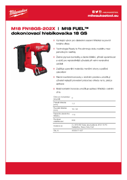 MILWAUKEE M18 FUEL™ Dokončovací hřebíkovačka 18 GA 4933471407 A4 PDF