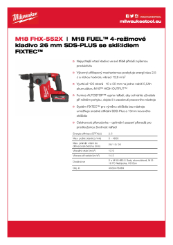 MILWAUKEE M18 FUEL™ 4-režimové kladivo 26 mm SDS-PLUS se sklíčidlem FIXTEC™ 4933478889 A4 PDF