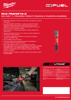 MILWAUKEE M12 FUEL™ ½″ pravoúhlý rázový utahovák s pojistným kroužkem 4933471699 A4 PDF