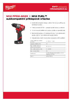 MILWAUKEE M12 FUEL™ subkompaktní příklepová vrtačka 4933479870 A4 PDF
