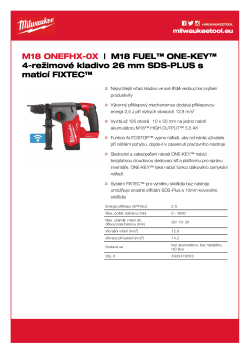MILWAUKEE M18 FUEL™ ONE-KEY™ 4-režimové kladivo 26 mm SDS-PLUS se sklíčidlem FIXTEC™ 4933478503 A4 PDF