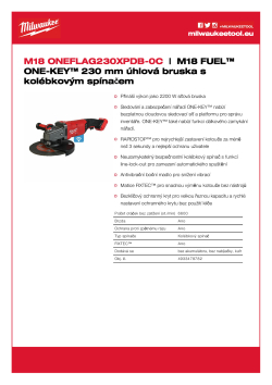 MILWAUKEE M18 FUEL™ ONE-KEY™ 230 mm úhlová bruska s kolébkovým spínačem 4933478782 A4 PDF