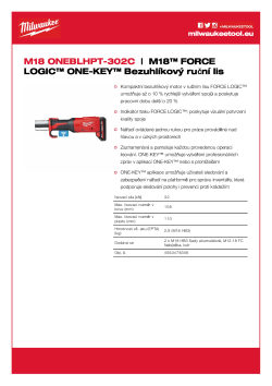 MILWAUKEE M18™ FORCE LOGIC™ ONE-KEY™ Bezuhlíkový ruční lis 4933478306 A4 PDF