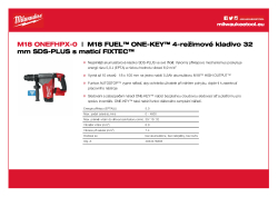 MILWAUKEE M18 FUEL™ ONE-KEY™ 4-režimové kladivo 32 mm SDS-PLUS se sklíčidlem FIXTEC™ 4933478885 A4 PDF