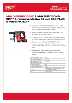 MILWAUKEE M18 FUEL™ ONE-KEY™ 4-režimové kladivo 32 mm SDS-PLUS se sklíčidlem FIXTEC™ 4933478496 A4 PDF