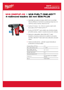 MILWAUKEE M18 FUEL™ ONE-KEY™ 4-režimové kladivo 32 mm SDS-PLUS 4933478884 A4 PDF