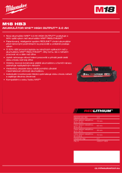 MILWAUKEE M18™ HIGH OUTPUT™ 3,0 Ah akumulátor 4932471069 A4 PDF