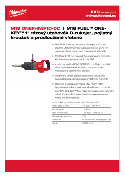 MILWAUKEE M18 FUEL™ ONE-KEY™ 1″ rázový utahovák D-rukojeť, pojistný kroužek a prodloužené vřeteno 4933471755 A4 PDF