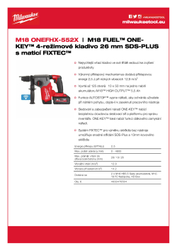 MILWAUKEE M18 FUEL™ ONE-KEY™ 4-režimové kladivo 26 mm SDS-PLUS se sklíčidlem FIXTEC™ 4933478504 A4 PDF