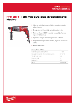 MILWAUKEE 26 mm SDS-plus dvourežimové kladivo 4933464581 A4 PDF