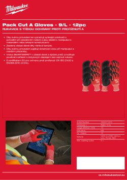 MILWAUKEE Rukavice s třídou ochrany proti proříznutí A L/ 9 balení 12 ks 4932471615 A4 PDF